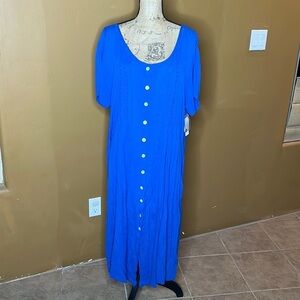NWT Erika Taylor Intimates Blue Embroidered Dress w/ Pockets Size Large